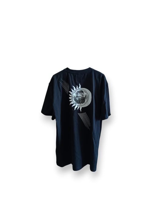 Il Ghigno Drop 0 limited edition black organic cotton t-shirt back view with Dark Moon artwork