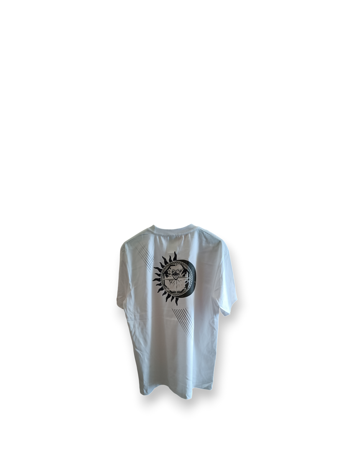 Il Ghigno Drop 0 limited edition white organic cotton t-shirt back view with Dark Moon artwork