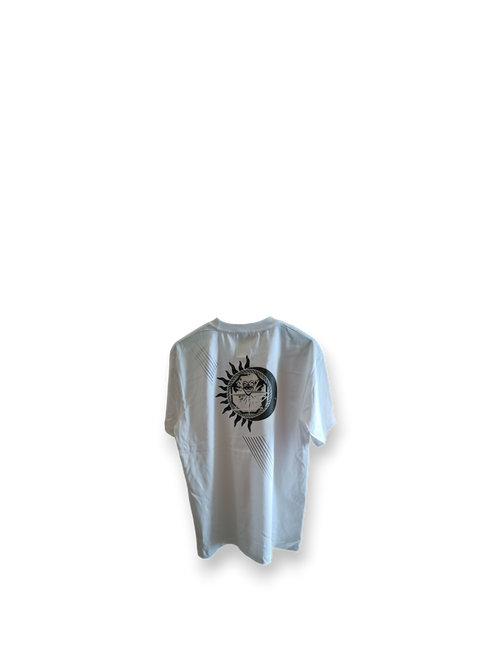 Il Ghigno Drop 0 limited edition white organic cotton t-shirt back view with Dark Moon artwork