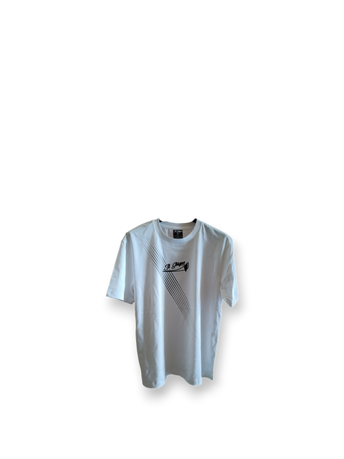 Il Ghigno Drop 0 limited edition white organic cotton t-shirt front view with Dark Moon design